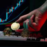 Hand holding cryptocurrency coins